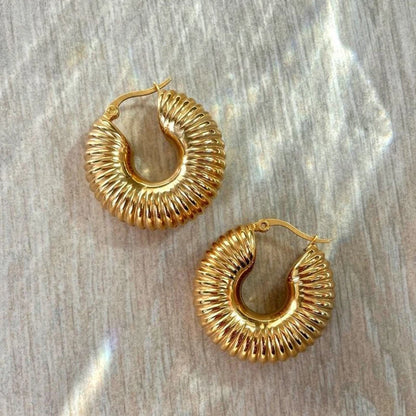 Classic Stainless Steel Waterproof Chunky Hammered Hoop Earrings Unusual Empty Stacked Circle Ear Ring Buckle Huggie Jewelry