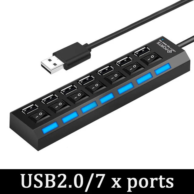 4/7 Port Multi USB Power Adapter USB 3.0 Splitter Hub USB Hub 2.0 USB Multiple Expander Switch Cable Hub Docking Stations