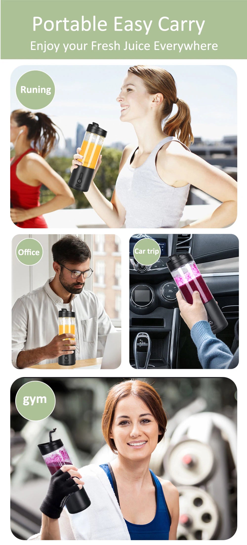 Portable Bottle Blender Electric Fresh Juice Blender Mini Fruit Juicer Blender Rechargeable Smoothie Mixer Juice Making Machine