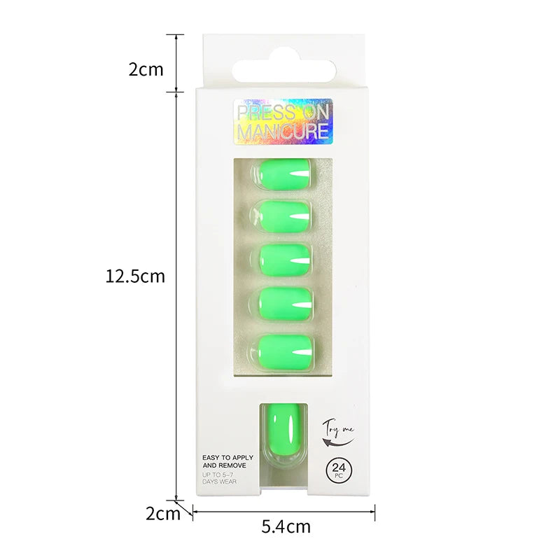 Short Full Press on Nails 24 Pcs False Nails Set Stick on Nails High Quality Reusable Fake Nails Solid Color Design Nail Art