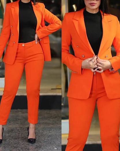 Office Lady 2 Pieces Blazer Set Ladies 2024 Elegant Pant Suit Women Chic Trousers Suit Casual Long Sleeve Jacket High Waist Pant