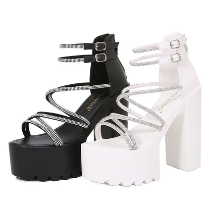 Car Model Catwalk Banquet Performance Women's Shoes 16 Cm Waterproof Pole Dance Crystal 15CM High Heel Chunky Sandals