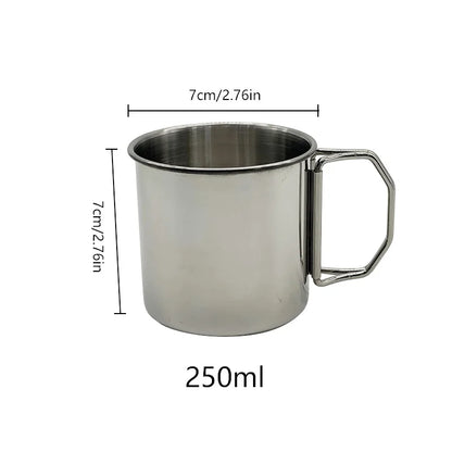 Stainless Steel Camping Cup 250/350/500ml Portable Carabiner Cups Outdoor Water Cup Mug With Foldable Handle Kitchen Drinkware