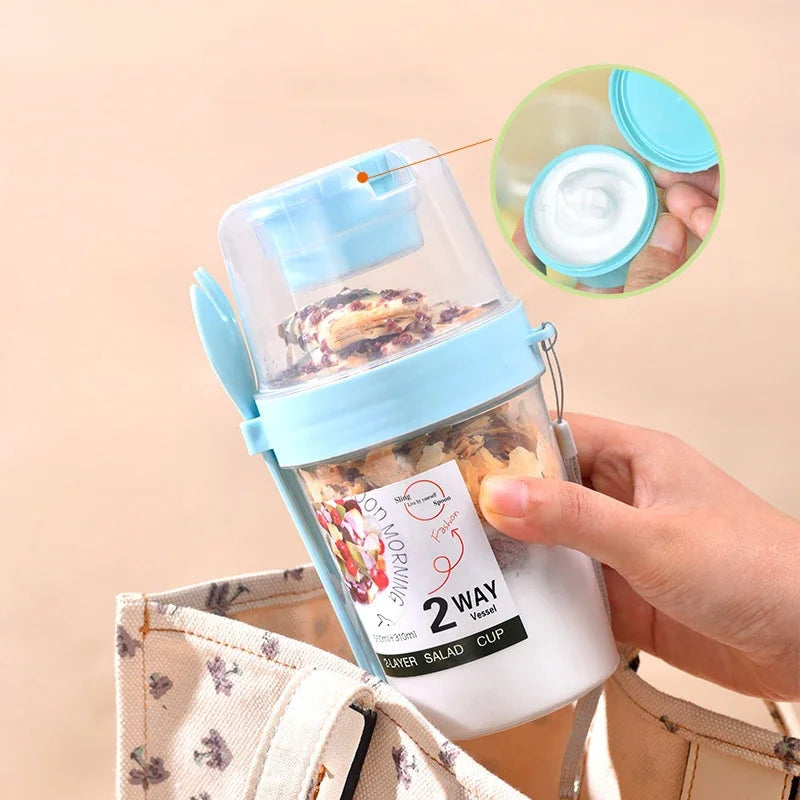 Carry Breakfast Cup Salad Cups Portable Yogurt Cereal Oatmeal Snacks Parfait Containers Salad Dressing Holders with Lid Forks