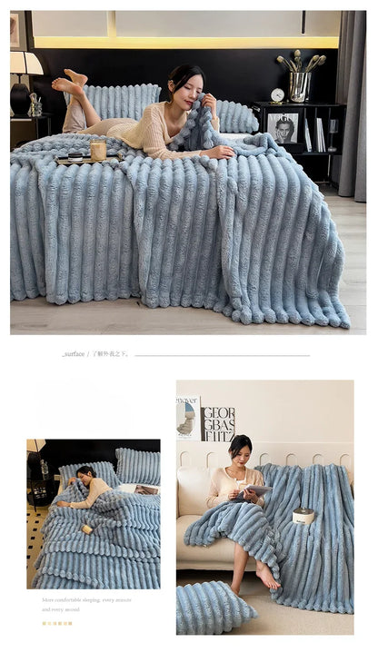 Solid Color Thickened Wide Striped Multifunctional Blanket Can Be Used As Bed Sheet Cover Blanket， Nap Blanket， Pet Blanket