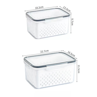 1- 3Pcs Refrigerator Organizer Boxes Fresh Fruit & Vegetable Keep - Fresh Containers with Draining Baskets Kitchen Storage Box