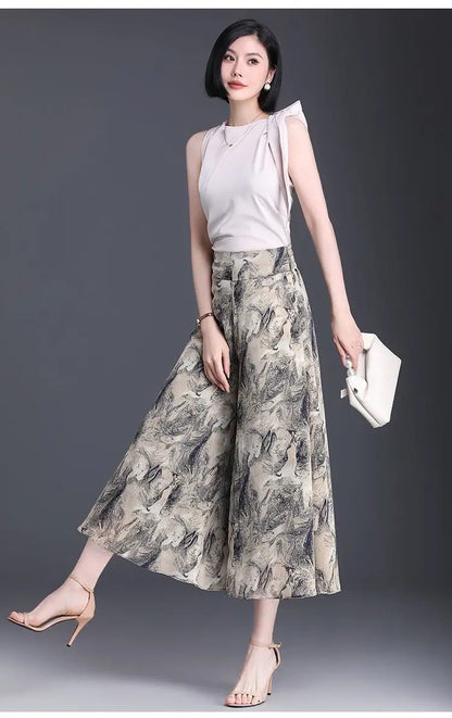 New Summer Print Palazzo Pants for Women Lightweight High Waisted Loose Skirt Pants