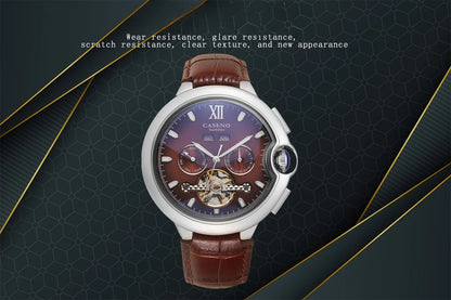 CASENO Fashion Trend Men's Blue Light Glass Night Light Scale Multi functional Fully Automatic Tourbillon Mechanical Watch 831BG