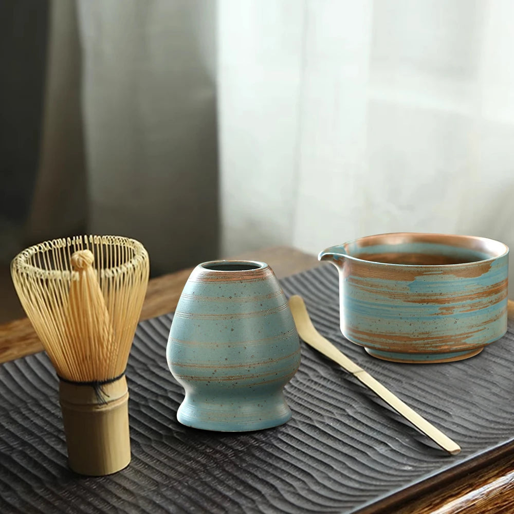 Matcha Set Japanese Tea Set Includes Matcha Bowl with Spout Matcha Whisk Holder Bamboo Matcha Whisk and Scoop Ceramic Matcha Kit