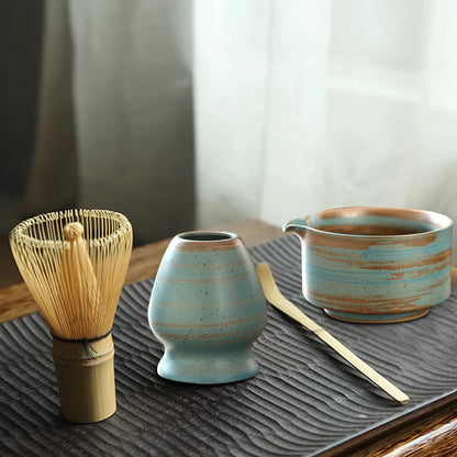 Matcha Set Japanese Tea Set Includes Matcha Bowl with Spout Matcha Whisk Holder Bamboo Matcha Whisk and Scoop Ceramic Matcha Kit