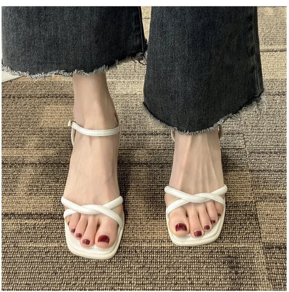 Sandals, 2025 Summer New Fashion Gentle Retro Chunky Non-slip Sandals, A Line with 5cm High Heels Summer Beach Sandals