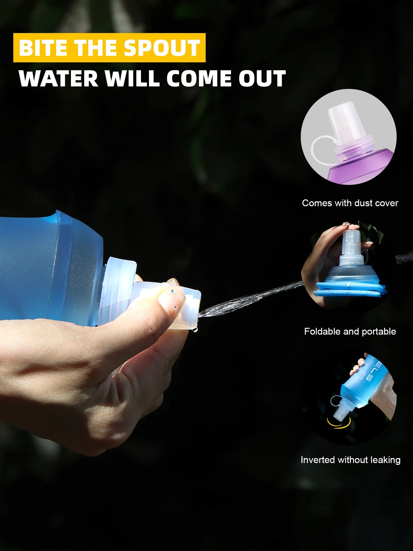 WRELS Foldable Silicone Soft Flask Water Bottle for Outdoor Sport  Running Camping Folding TPU Soft Flask Water Bag BPA Free