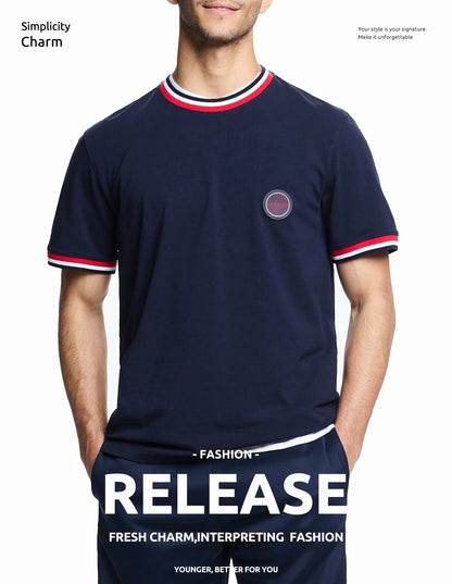 Mens T Shirts Cotton Mens Casual Short Sleeve Solid Stripe O Neck Soft T-Shirts Basic 2025 Men's Loose Fit Tee Shirt Tops