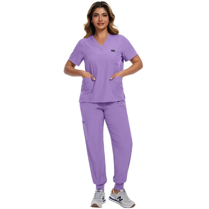 Surgical Scrubs Unisex - Quick-Dry Dental Clinic & ER Workwear Split Set W/Short Sleeve & Anti-Microbial 6 Pockets