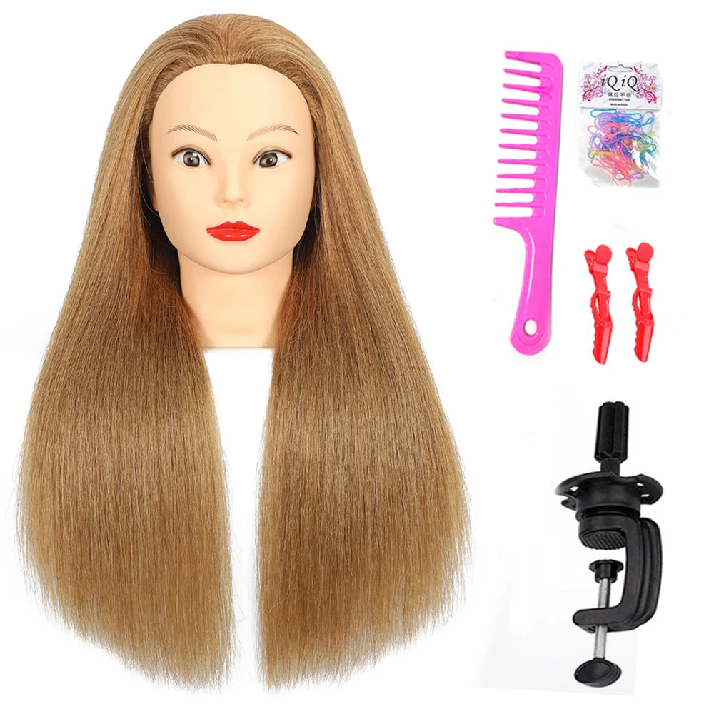 Female Mannequin Head with 22"100%Real Hair Cosmetology Manikin Head Hairdressing Practice Cutting Styling Training Doll Heads