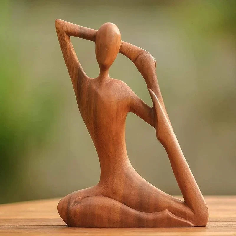 YOGA GIRL WOOD CARVING Yoga Pose Meditation Statue - Handmade Wooden Yoga Pose Sculpture Yoga Girl Home Decoration
