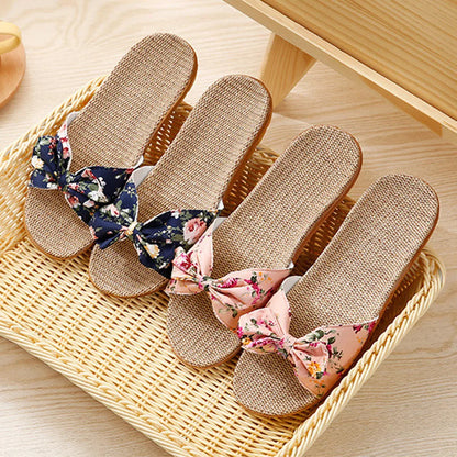 Sandalias Mujer 2024 Hot Women Female  Bowknot Flax Linen Flip Flops Beach Shoes Sandals Slipper SandáLias Femininas 여름샌들