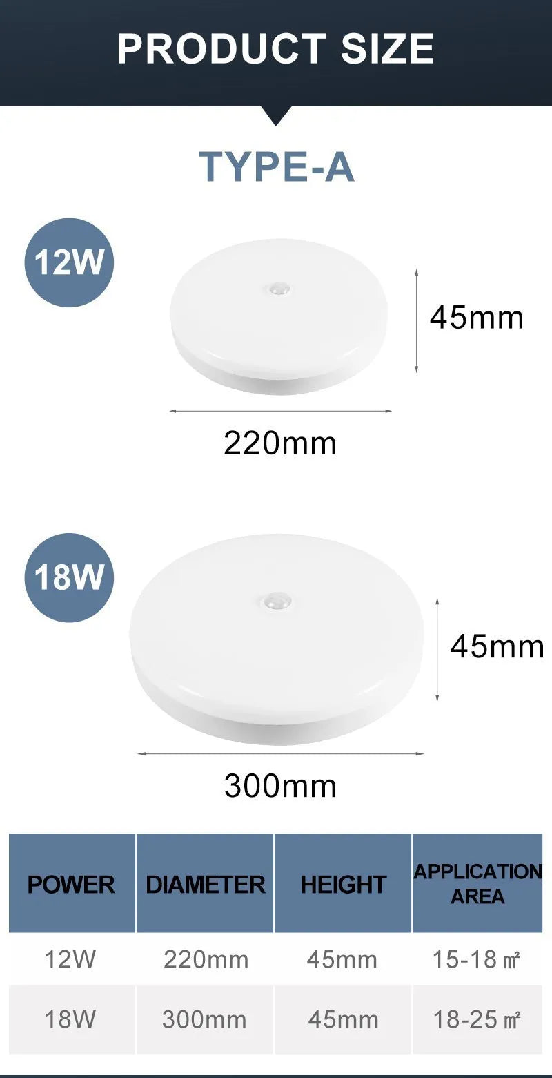 Led Ceiling Lamp With Motion Sensor 40W 30W 20W 18W 15W 12W Led Ceiling Light Fixtures For Entrance Balcony Corridor 110V 220V