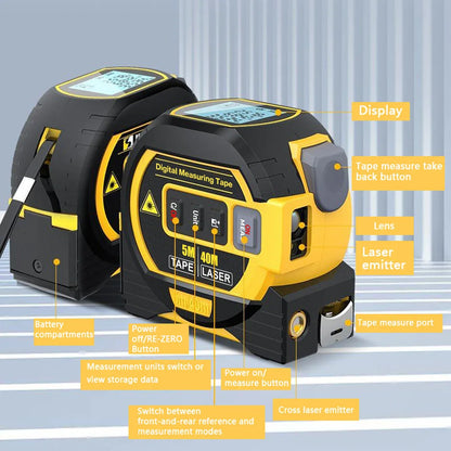 Laser Tape Measure 3 In 1 Digital Tape Measure High Precision Laser Rangefinder Steel Tape Measure