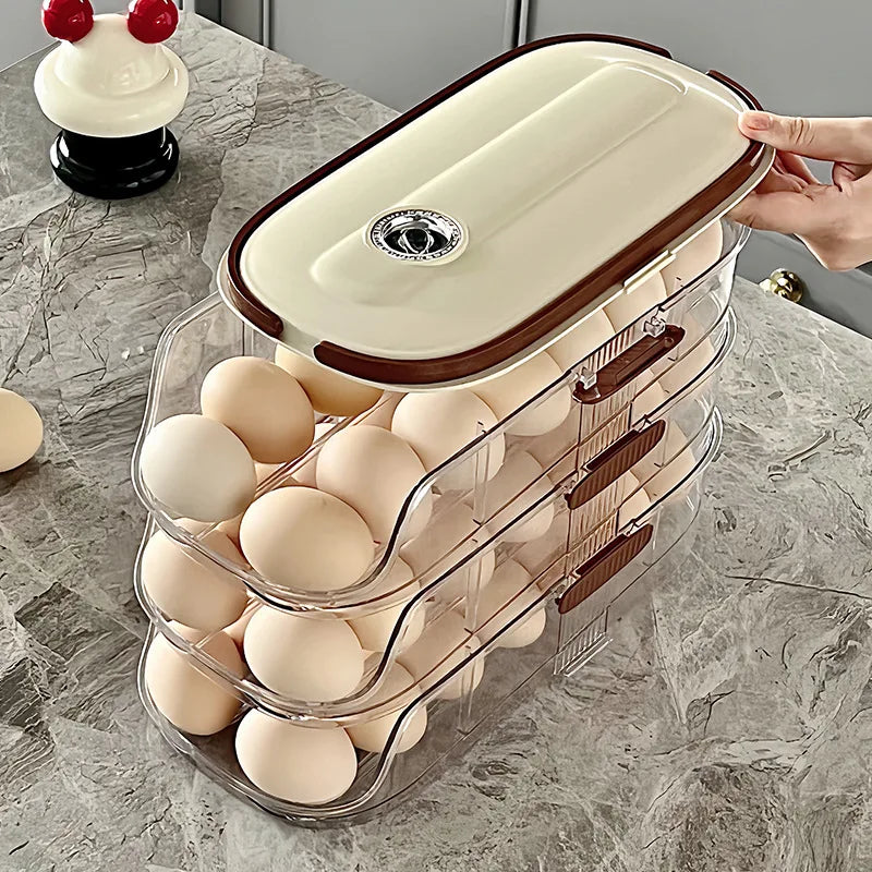 Smart Egg Storage Box - Slide-Out Drawer & Gravity Roller Design with Hidden Handle, Stackable Fridge Organizer for Side Door