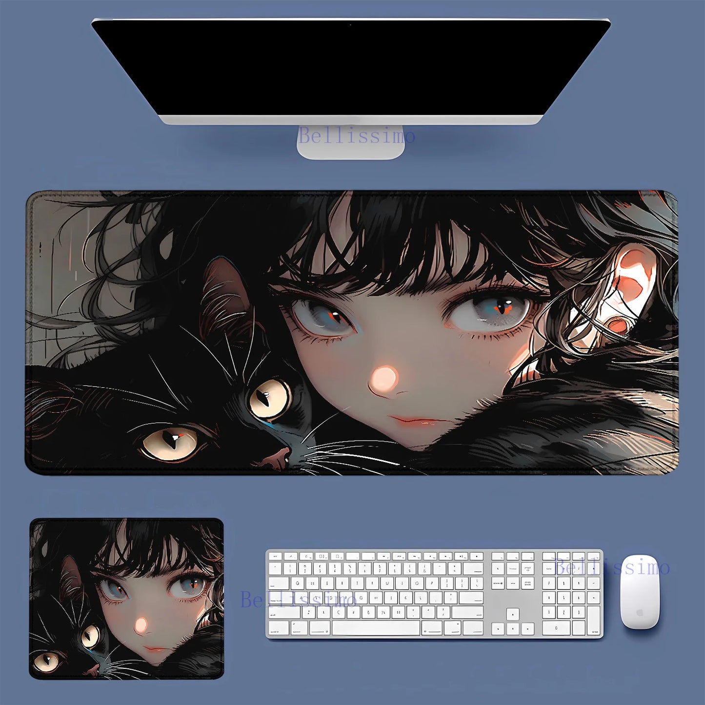 Black Cat and Girl Fast Keyboard pad lock-edge Extended teclado mousepad kawaii Purple Office desktop protection mouse pad XXL