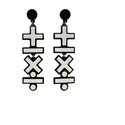 Popular Black White Contrast Bohemian Earrings Add Subtraction Multiplication Division Academy Student Teacher Acrylic Earrings