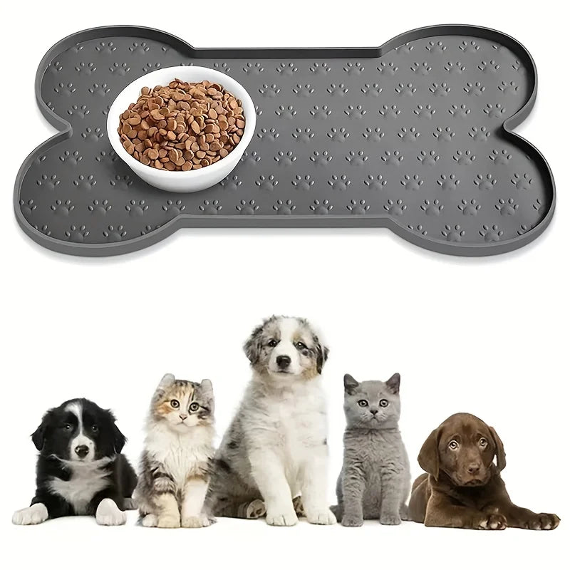 Silicone Dog Feeding Mat,Non-Slip Pet Food Pad Washable Waterproof Dog Cat Feeding Tray,Durable Food Bowl Placemat for All Breed