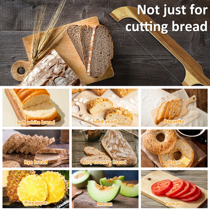 Wooden Bread Bow Cutter Serrated Bagel Cutter Bread Cutter Sourdough Bread Slicer Portable Bread Cutting Tool Kitchen Supplies
