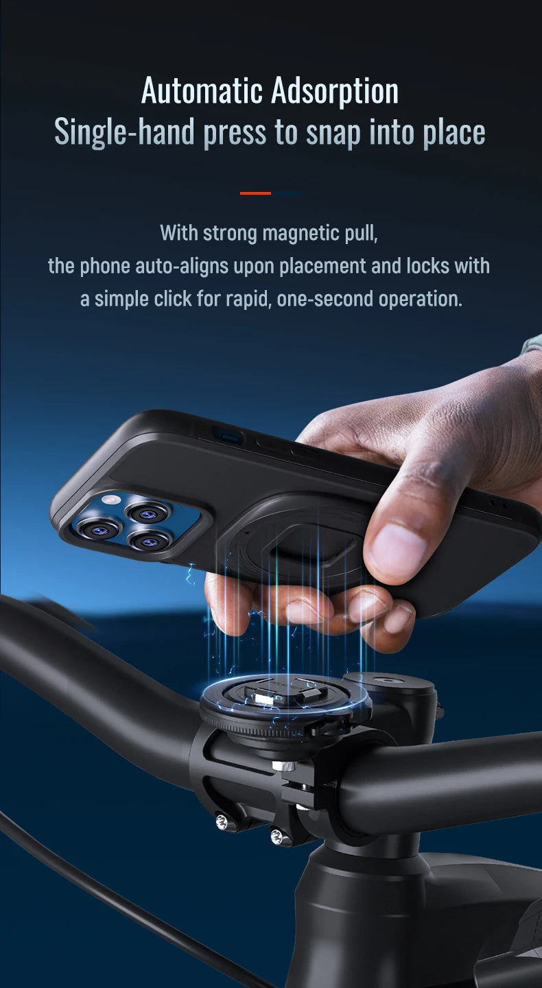 Magnetic Bike & Motorcycle Phone Mount - Universal Smartphone Holder with GPS Support, Secure Magnetic Attachment for Cycling