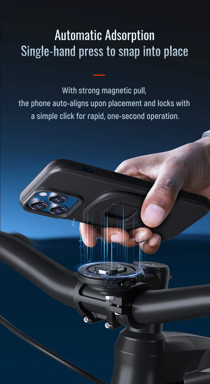 Magnetic Bike & Motorcycle Phone Mount - Universal Smartphone Holder with GPS Support, Secure Magnetic Attachment for Cycling