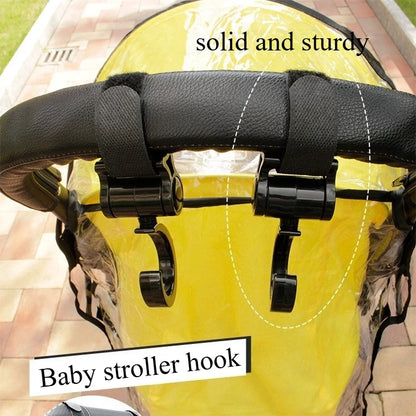 4pcs 360° Rotating Hooks for Stroller, Baby Carriage, Crib - Multi-Purpose Hanging Hooks
