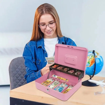 Money Box For Cash Saving Locking Cash Box With Money Tray Metal Money Saving Organizer 4 Bill/5 Coin Slots Cash Register Drawer