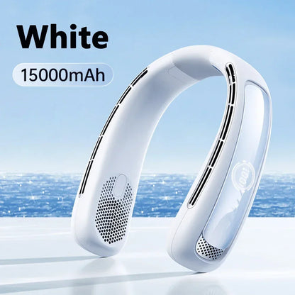 15000mah Portable Neck Fan Smart Digital Display USB Rechargeable Outdoors Bladeless Silent Cooling Neck Fan For Summer Sport