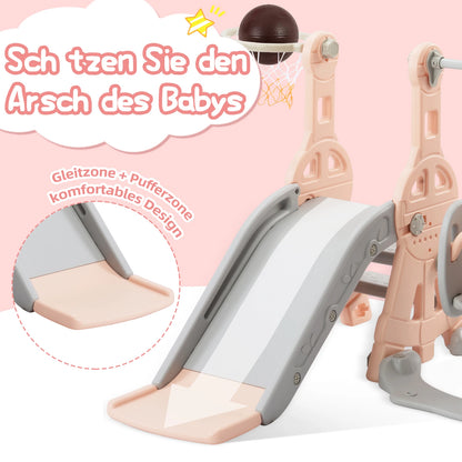 Slide for Children, 4 In 1 Children's Slide Swing with Basketball st, Climbing ladder, Swing Slide Garden Slide for Indoor Outdo