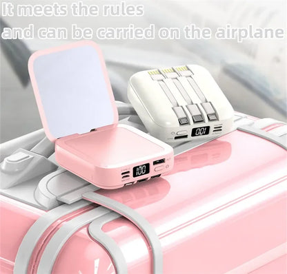 New Mini power bank 20000mAh with makeup mirror, fast charging, portable charger, power bank with cable, mobile phone power bank