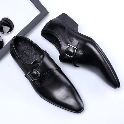 Men's Pointed Toe Business Leather Shoes Comfortable Wear Shoes Metal Buckle Men's Shoes Dress Shoes Men Wedding Shoes Sz 39-48