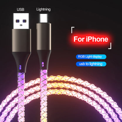 3 in 1 Glowing LED Light 6A 66W Fast Charging Micro USB Type C Cable For iPhone Samsung Xiaomi Redmi Phone Charger USB Cable