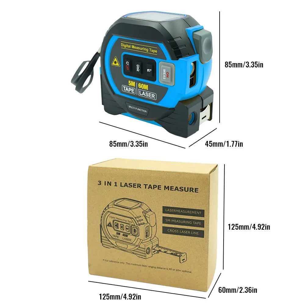 Laser Tape Measure 3 In 1 Digital Tape Measure High Precision Laser Rangefinder Steel Tape Measure
