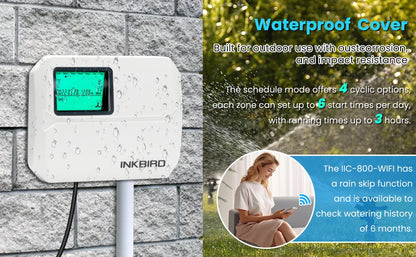 INKBIRD Wi-Fi Smart Sprinkler Controller 8-Zone Watering Irrigation Timer With Free App Monitoring Seasonal Adjustment Rain Skip