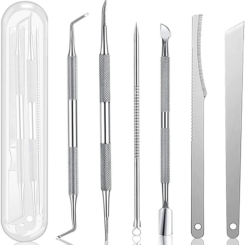 3-6pcs Stainless Steel Manicure Pedicure Knife To Remove Dead Skin Calluses Thick Hard Nail Clippers Acne Needle Pick Tool Set