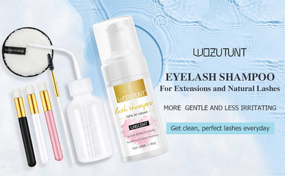 Lash Extension Shampoo 100ml Women Foam Mousse Eyelash Rinse Bottle Lashes Shampoo and Makeup Remover Pads with Brush 7pcs/Set