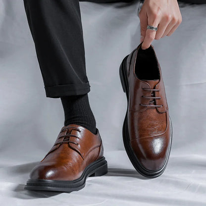 Brown leather shoes men's business formal summer British casual soft sole wedding shoes men