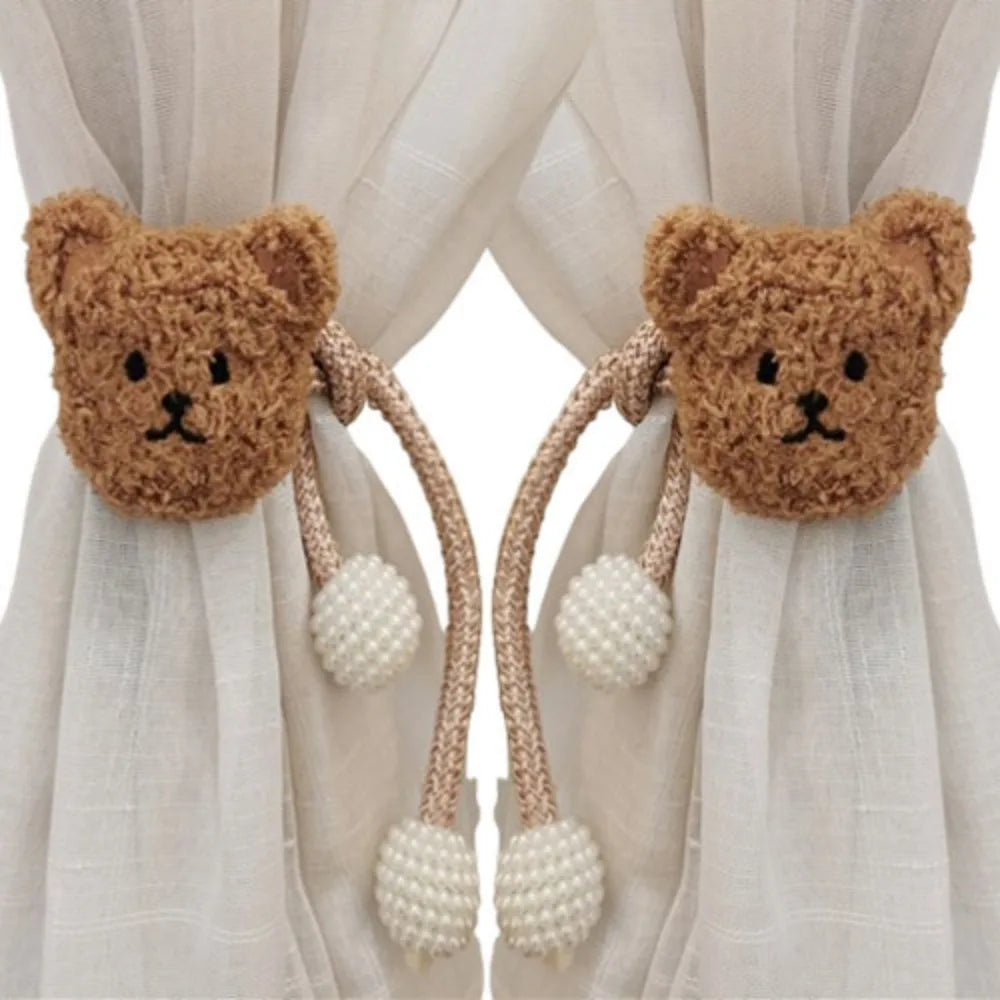2Pcs Ins Cartoon Bear Curtain Cute Plush Window Curtain Buckles 3D Decorative Bear Curtain Tieback Curtain Accessories