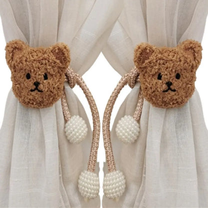 2Pcs Ins Cartoon Bear Curtain Cute Plush Window Curtain Buckles 3D Decorative Bear Curtain Tieback Curtain Accessories