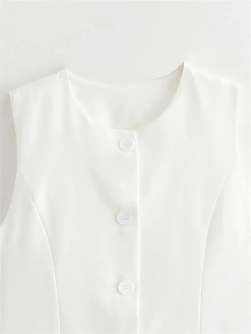 2025 Office Blazer Vest | 2-Color Stretch Waistcoat for Summer Women Workwear | Breathable Linen with Hidden Pockets