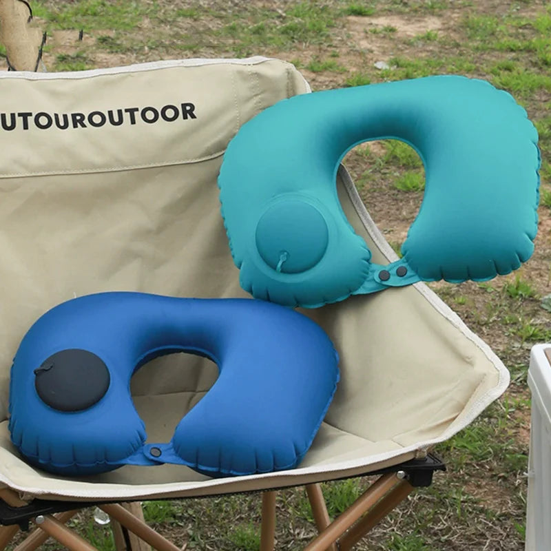 Inflatable Travel Neck Pillow U-shaped Cervical Orthopedic Protection Pillow Outdoor Portable Foldable Pillow Travel Essentials