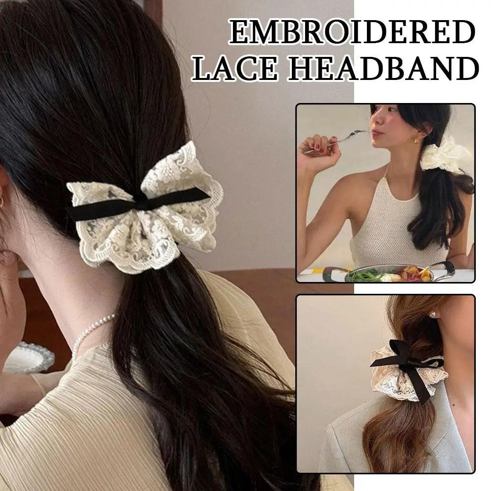 Fashion Lace Scrunchies French Romantic Elastic Hair Bands Girls Solid Ponytail Holder Headwear Hair Rope Women Hair Accessories