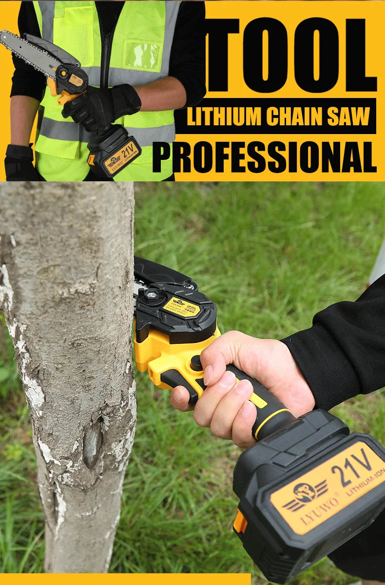 LYUWORechargeable Brushless Household Mini Electric Saw Handheld Saw Wood Cutting Saw Woodworking Saw Outdoor Electric Chain Saw