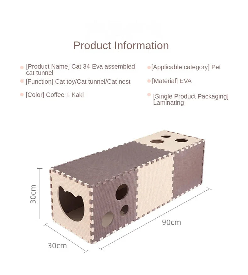 Cat Tunnel Toys EVA Foam Scratchig Board Ground Play Foldable Tunnel DIY Combination Interactive Toys Cat Training Accessories