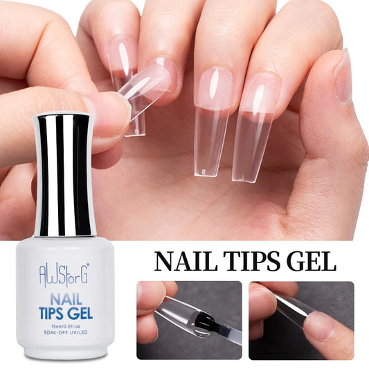 AWStorG 15ML Nail Tips Glue Gel For Falses Nail Tips Fast Extension 3 IN 1 Function Nails Art Transparent Gel Polish Soak Off UV